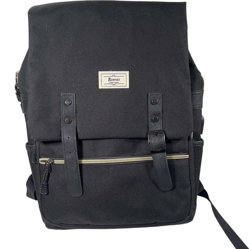 Ronyes Black Laptop Bag with USB Port Zippered Compartments Unisex "READ"